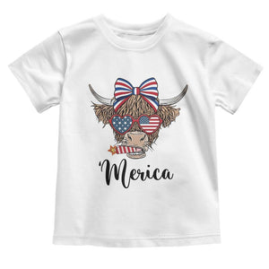 Patriotic Highland Cow Toddler T Shirt Merica USA Flag Farmer Gift