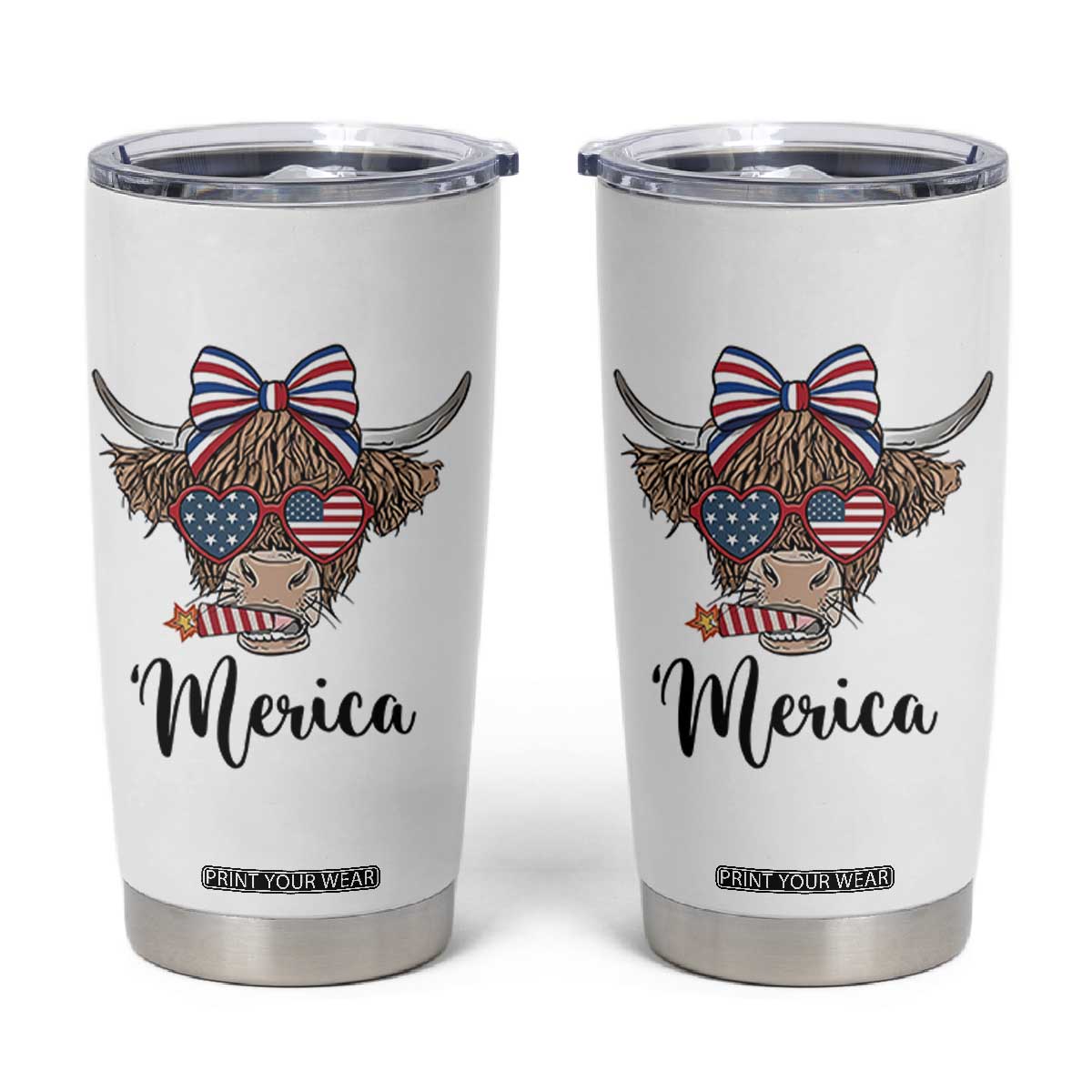 Patriotic Highland Cow Tumbler Cup Merica USA Flag Farmer Gift