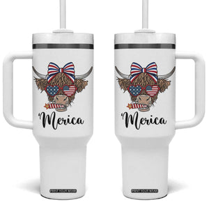 Patriotic Highland Cow Tumbler With Handle Merica USA Flag Farmer Gift