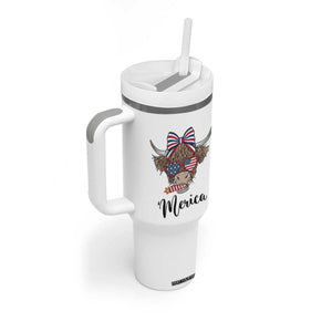 Patriotic Highland Cow Tumbler With Handle Merica USA Flag Farmer Gift