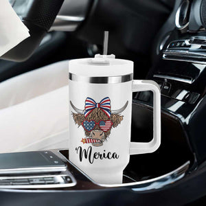 Patriotic Highland Cow Tumbler With Handle Merica USA Flag Farmer Gift
