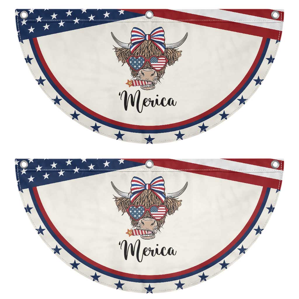 Funny Highland Cow Lover Patriotic Fan Flag Merica USA Flag Farmer Gift