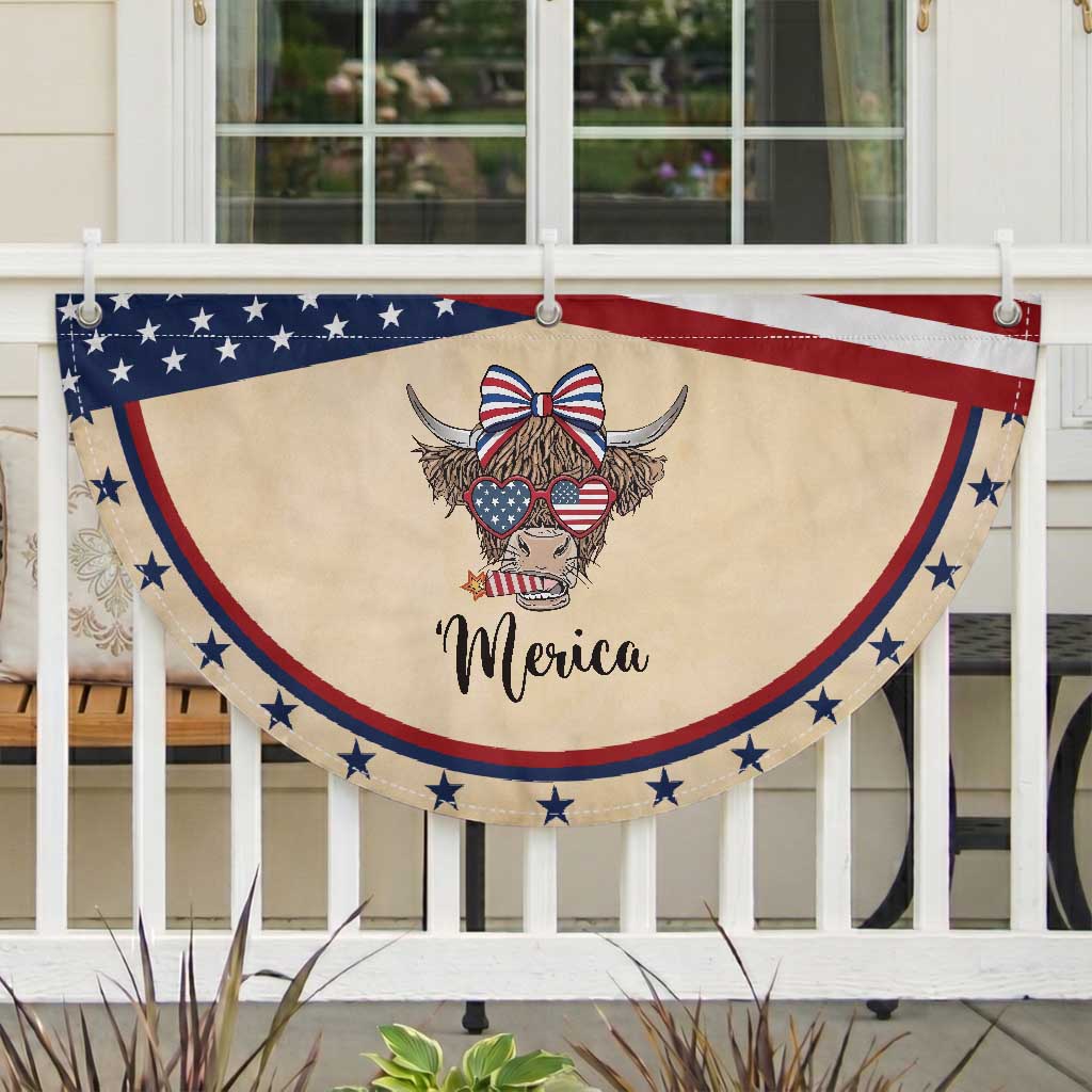 Funny Highland Cow Lover Patriotic Fan Flag Merica USA Flag Farmer Gift