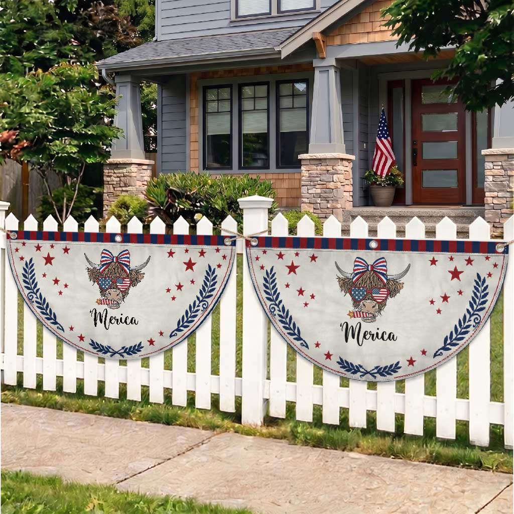 Funny Highland Cow Lover Patriotic Fan Flag Merica USA Flag Farmer Gift