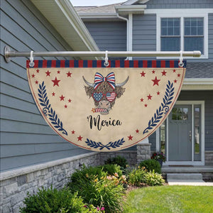 Funny Highland Cow Lover Patriotic Fan Flag Merica USA Flag Farmer Gift