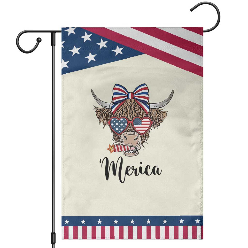 Funny Highland Cow Lover Patriotic Garden Flag Merica USA Flag Farmer Gift TS12 Modern Beige Blue Print Your Wear