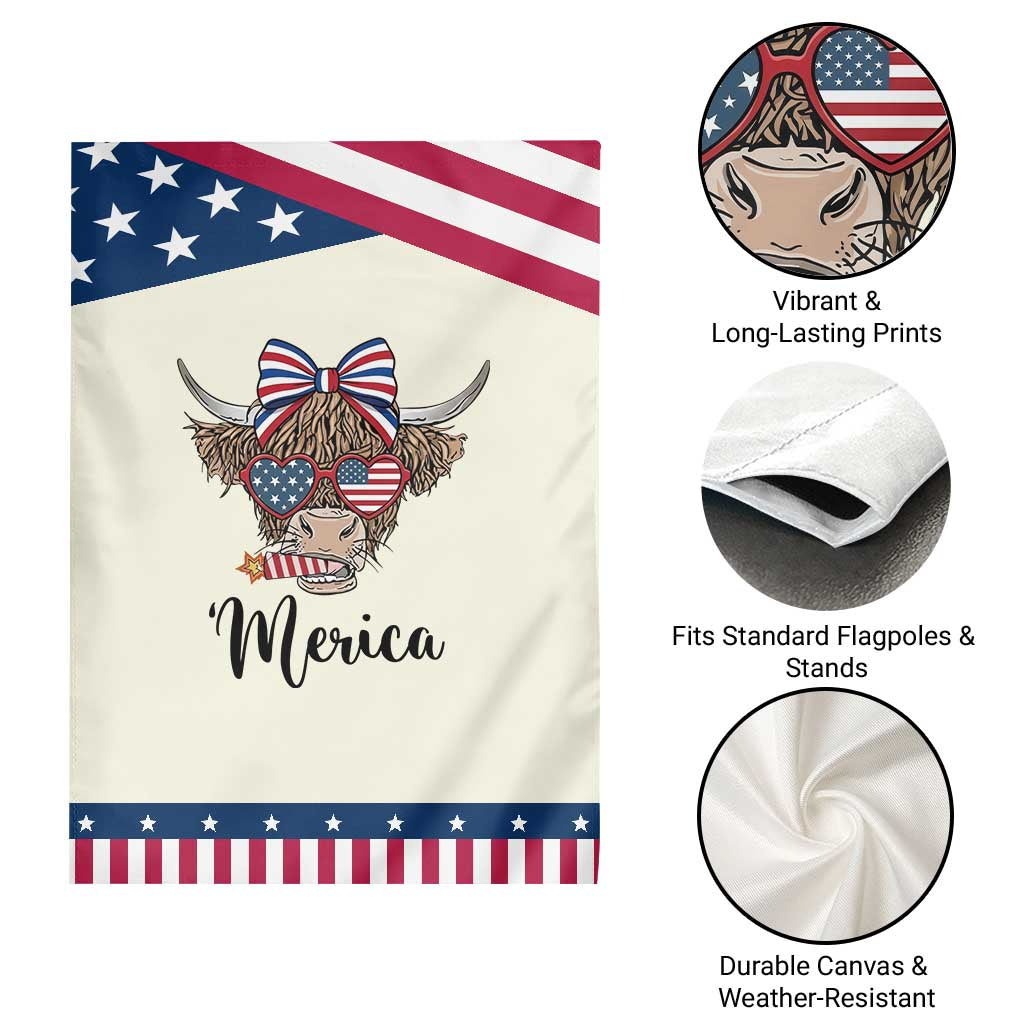 Funny Highland Cow Lover Patriotic Garden Flag Merica USA Flag Farmer Gift
