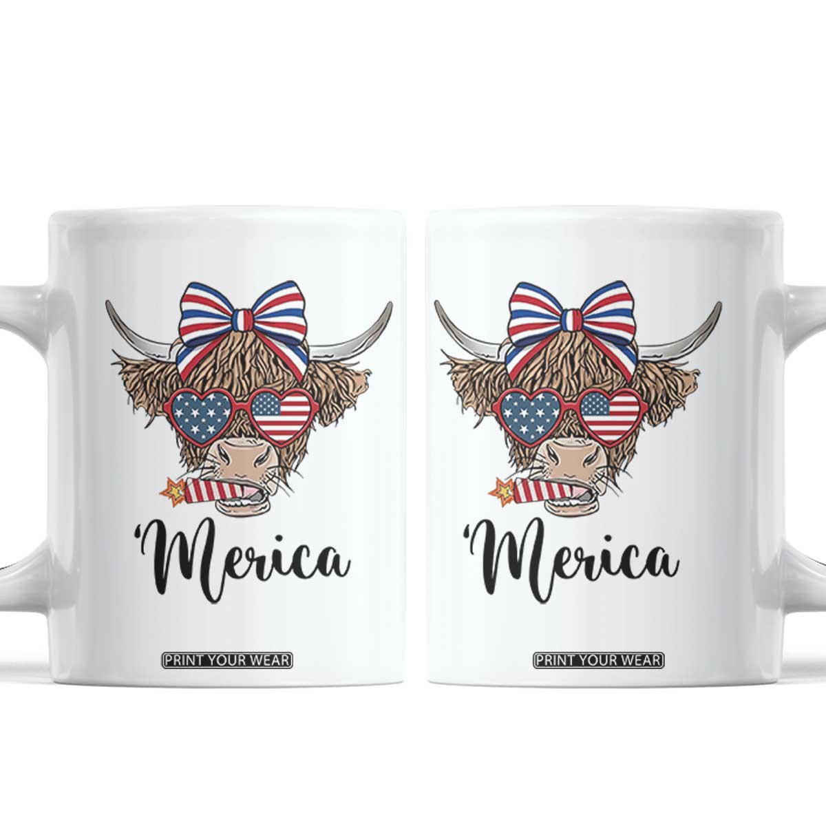 Patriotic Highland Cow Coffee Mug Merica USA Flag Farmer Gift