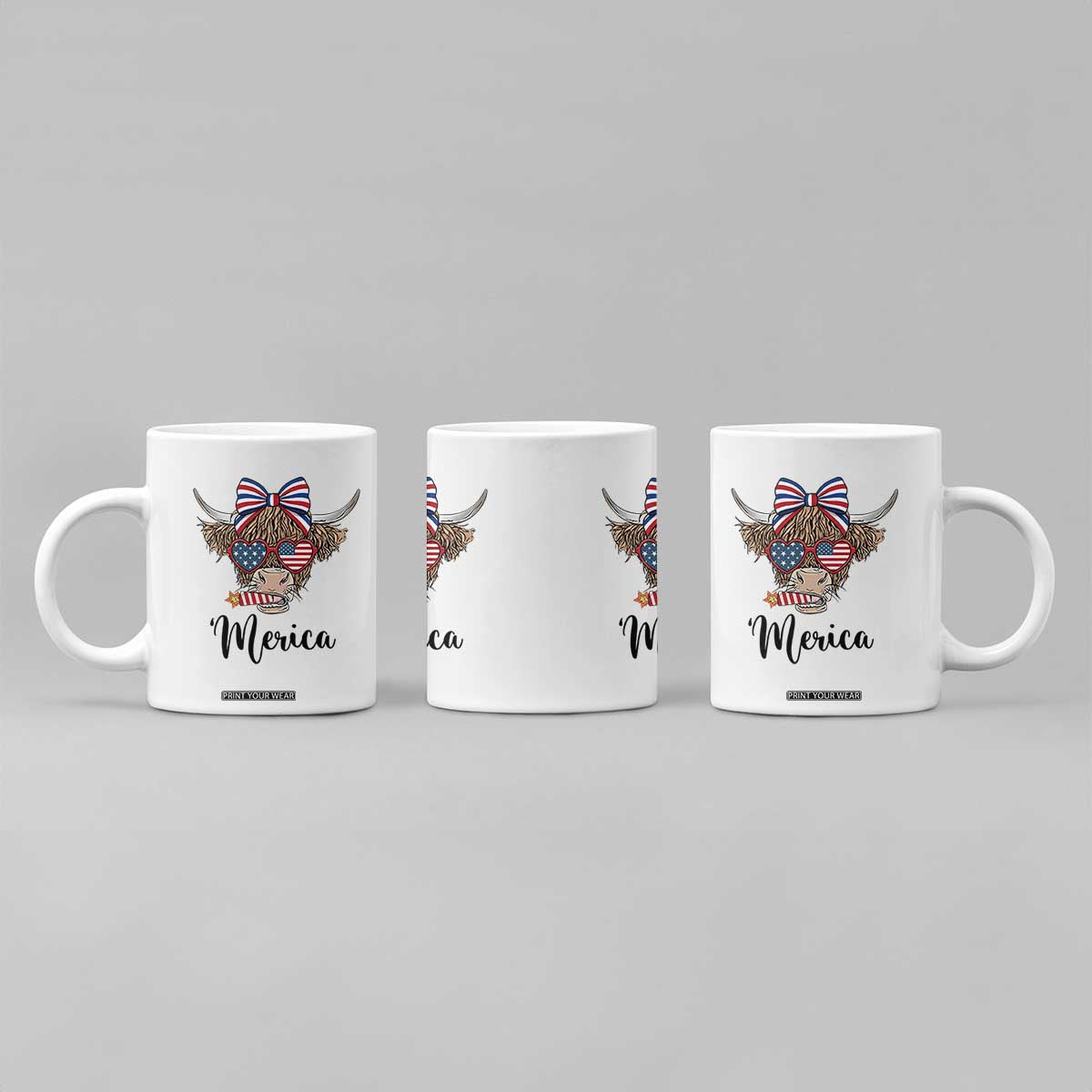 Patriotic Highland Cow Coffee Mug Merica USA Flag Farmer Gift