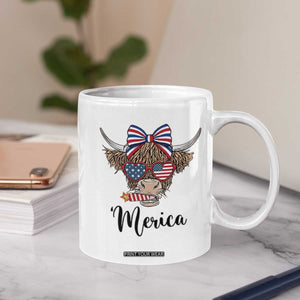 Patriotic Highland Cow Coffee Mug Merica USA Flag Farmer Gift