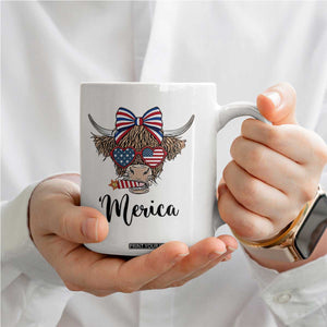 Patriotic Highland Cow Coffee Mug Merica USA Flag Farmer Gift