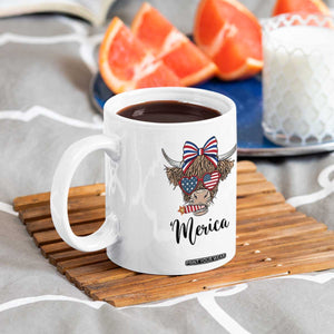 Patriotic Highland Cow Coffee Mug Merica USA Flag Farmer Gift