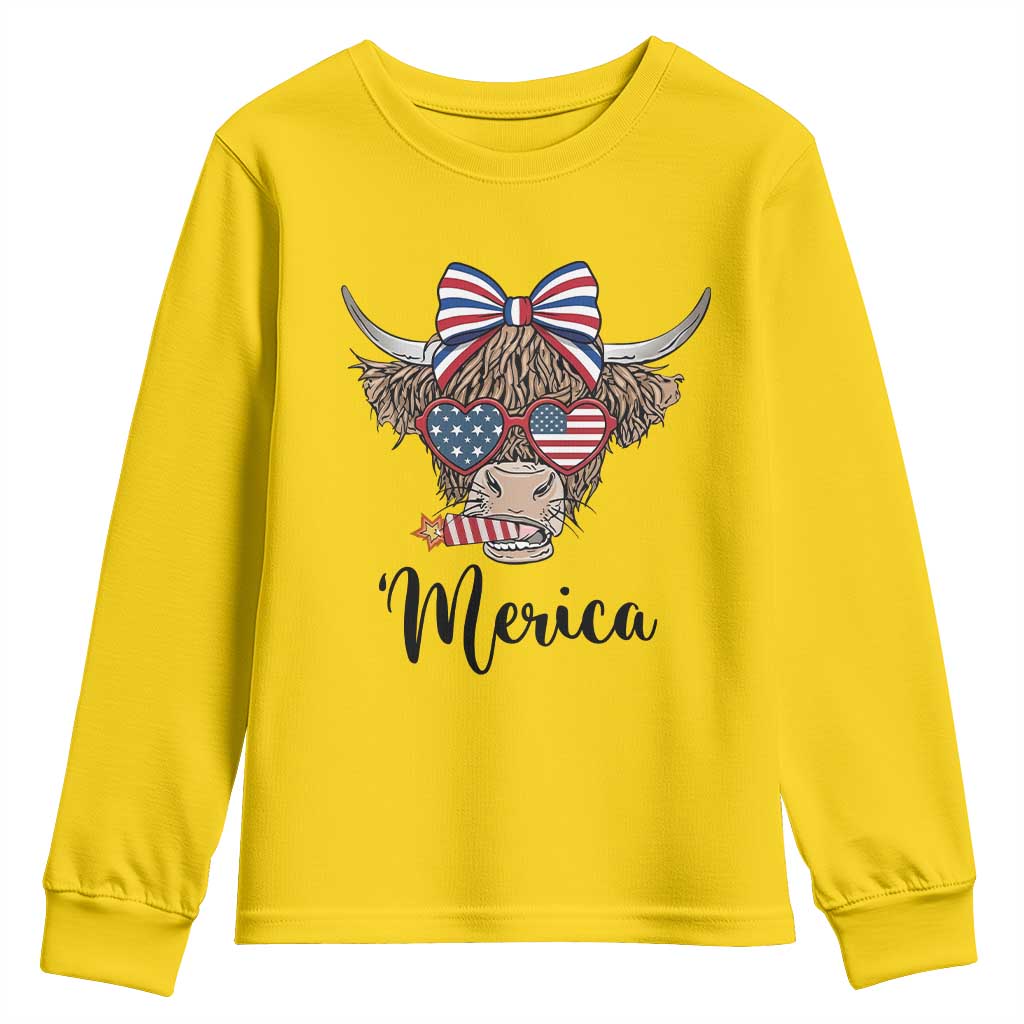 Patriotic Highland Cow Youth Sweatshirt Merica USA Flag Farmer Gift TS12 Daisy Print Your Wear
