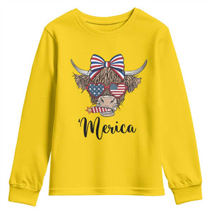 Patriotic Highland Cow Youth Sweatshirt Merica USA Flag Farmer Gift TS12 Daisy Print Your Wear