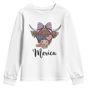 Patriotic Highland Cow Youth Sweatshirt Merica USA Flag Farmer Gift TS12 White Print Your Wear