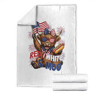 Striped Highland Cow 4th Of July Throw Blanket Red White And Moo