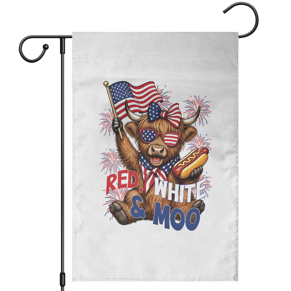Striped Highland Cow 4th Of July Garden Flag Red White And Moo