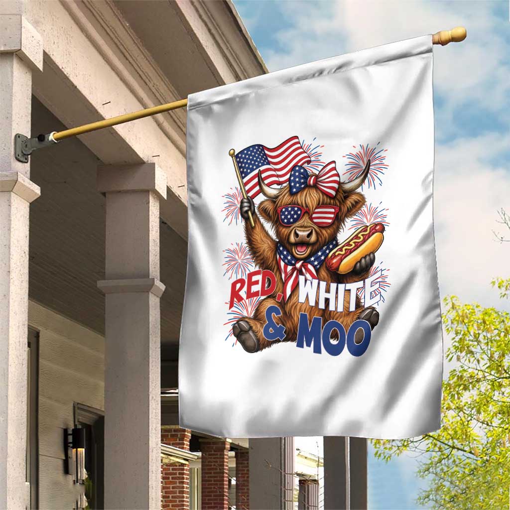 Striped Highland Cow 4th Of July Garden Flag Red White And Moo