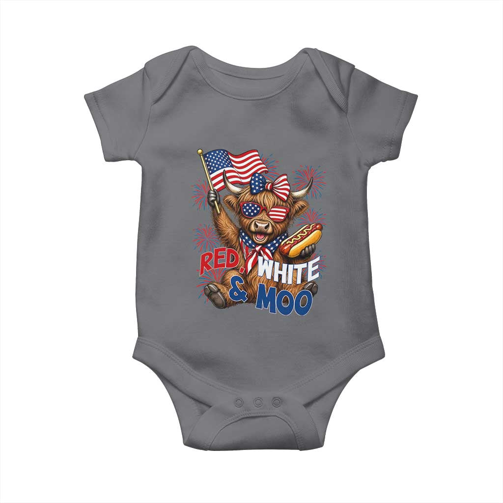 Striped Highland Cow 4th Of July Baby Onesie Red White And Moo