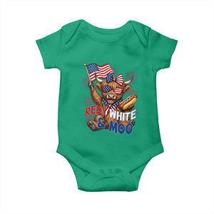 Striped Highland Cow 4th Of July Baby Onesie Red White And Moo