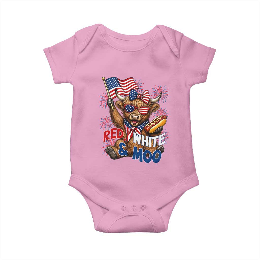 Striped Highland Cow 4th Of July Baby Onesie Red White And Moo