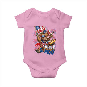 Striped Highland Cow 4th Of July Baby Onesie Red White And Moo