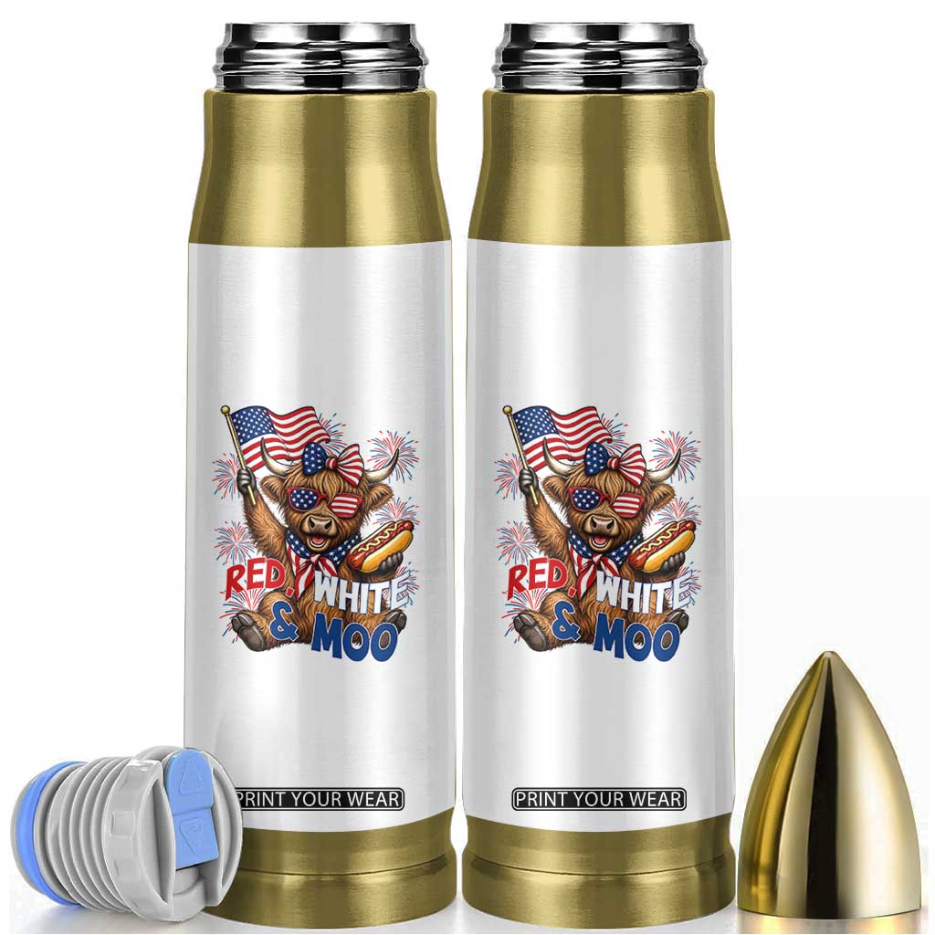 Striped Highland Cow 4th Of July Bullet Tumbler Red White And Moo