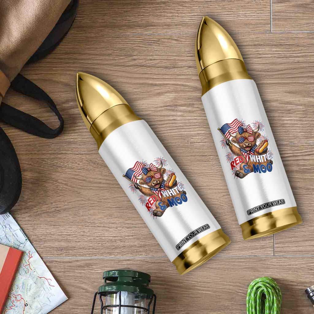 Striped Highland Cow 4th Of July Bullet Tumbler Red White And Moo