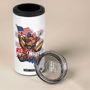 Striped Highland Cow 4th Of July 4 in 1 Can Cooler Tumbler Red White And Moo