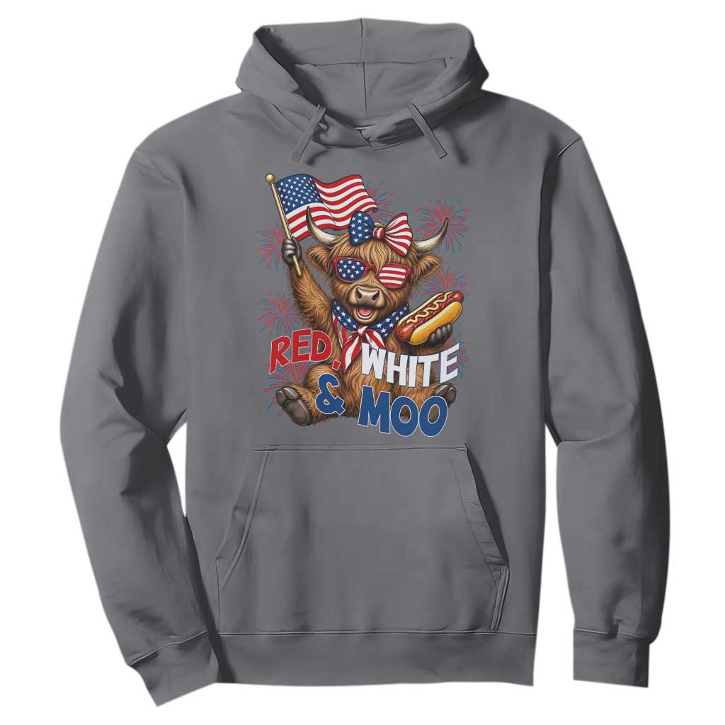 Striped Highland Cow 4th Of July Hoodie Red White And Moo