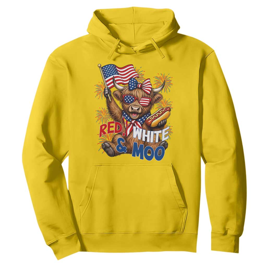 Striped Highland Cow 4th Of July Hoodie Red White And Moo