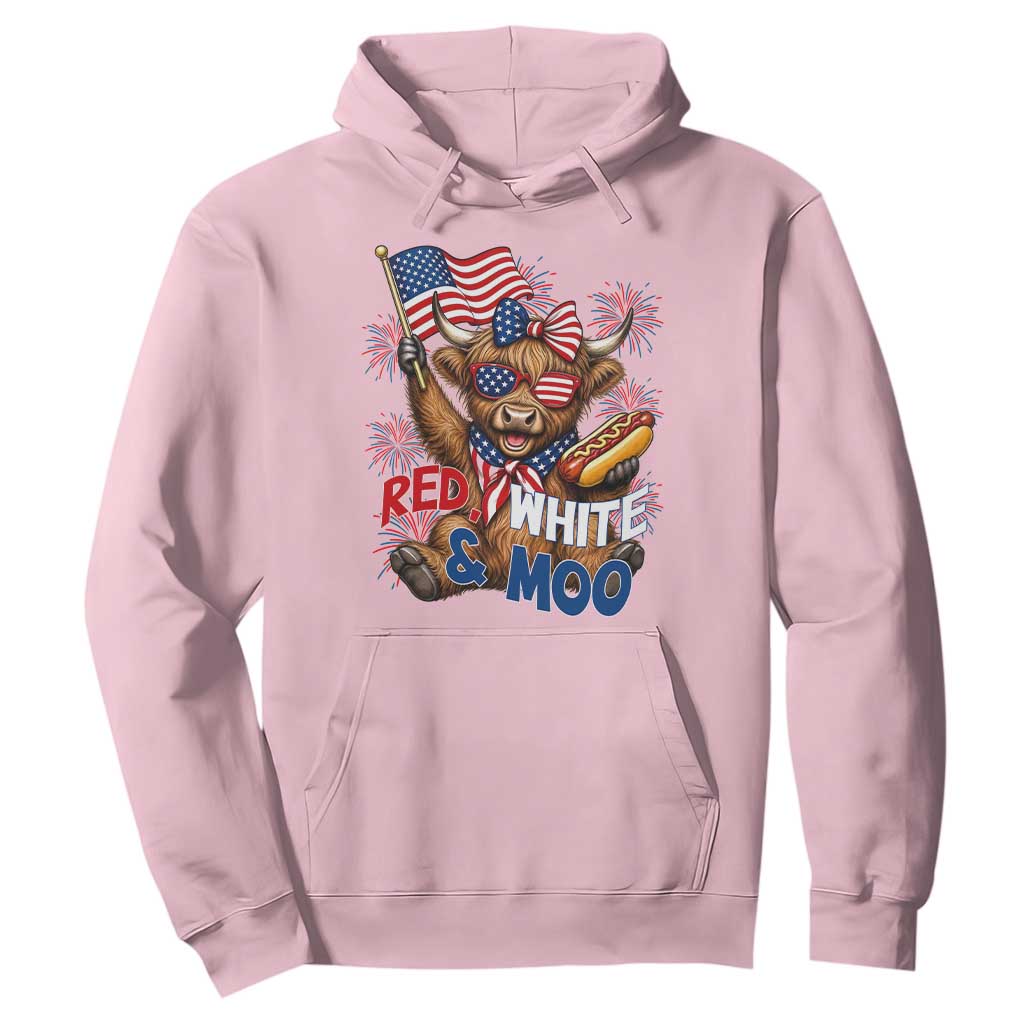 Striped Highland Cow 4th Of July Hoodie Red White And Moo