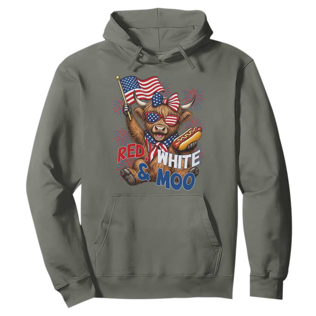 Striped Highland Cow 4th Of July Hoodie Red White And Moo