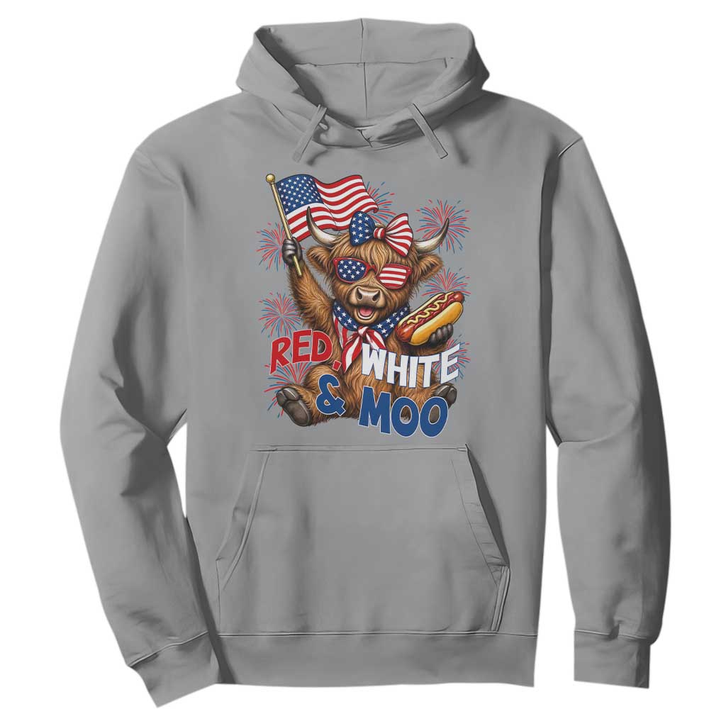 Striped Highland Cow 4th Of July Hoodie Red White And Moo