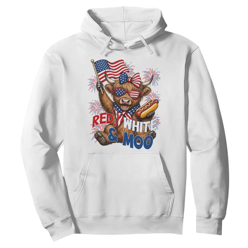 Striped Highland Cow 4th Of July Hoodie Red White And Moo