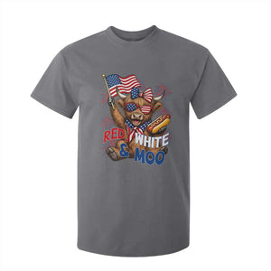 Striped Highland Cow 4th Of July T Shirt For Kid Red White And Moo
