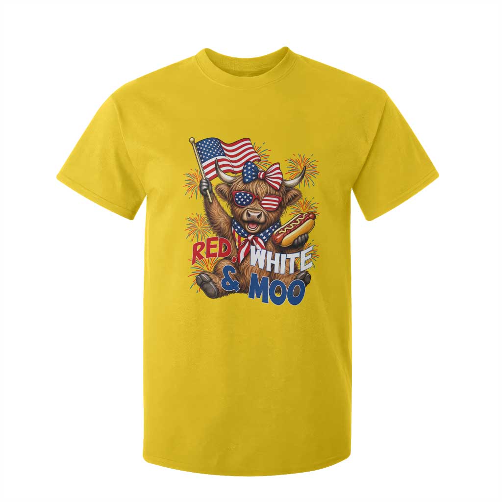 Striped Highland Cow 4th Of July T Shirt For Kid Red White And Moo