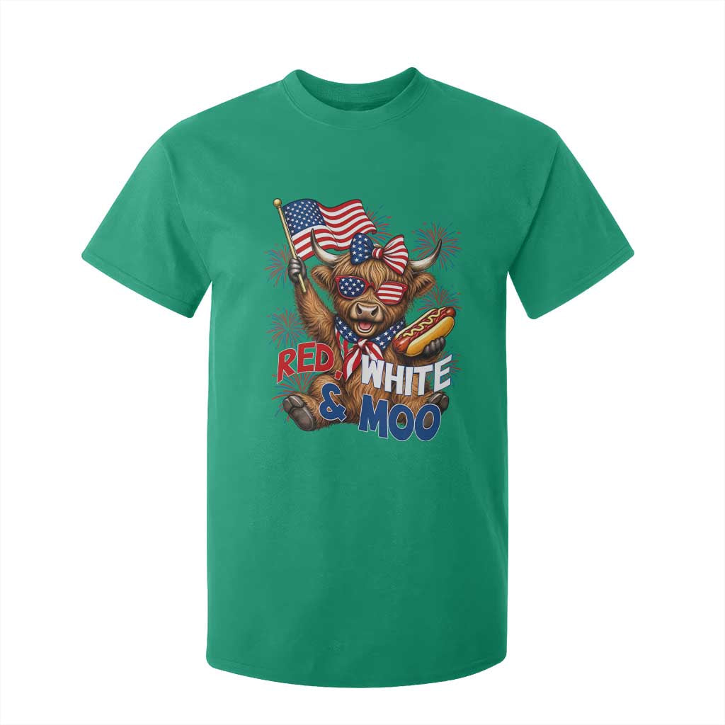 Striped Highland Cow 4th Of July T Shirt For Kid Red White And Moo