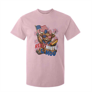 Striped Highland Cow 4th Of July T Shirt For Kid Red White And Moo
