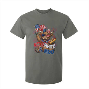 Striped Highland Cow 4th Of July T Shirt For Kid Red White And Moo