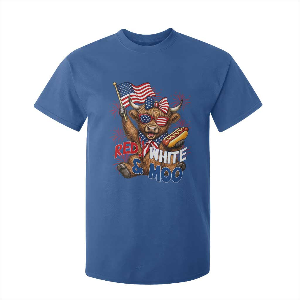 Striped Highland Cow 4th Of July T Shirt For Kid Red White And Moo