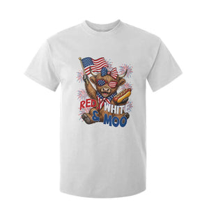 Striped Highland Cow 4th Of July T Shirt For Kid Red White And Moo