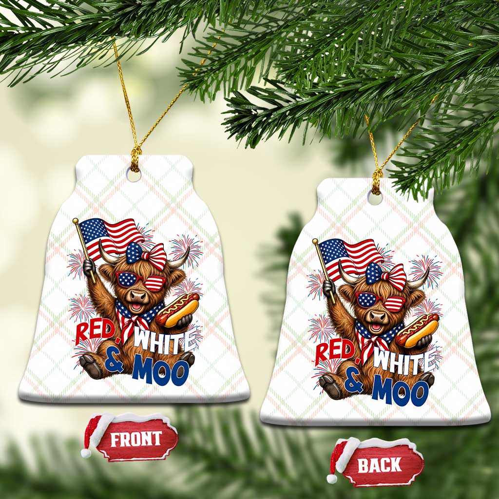 Striped Highland Cow 4th Of July Ceramic Ornament Red White And Moo TS12 Print Your Wear