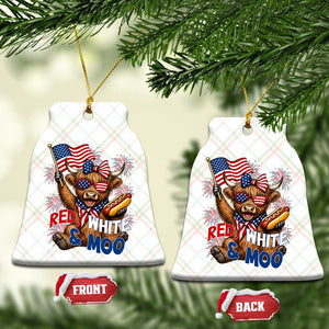 Striped Highland Cow 4th Of July Ceramic Ornament Red White And Moo TS12 Print Your Wear