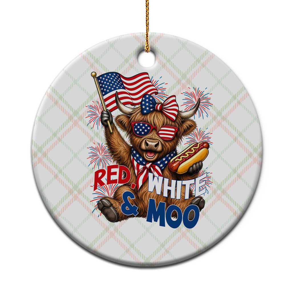 Striped Highland Cow 4th Of July Ceramic Ornament Red White And Moo TS12 1pc Christmas Plaid Print Your Wear