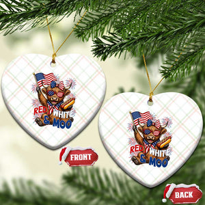 Striped Highland Cow 4th Of July Ceramic Ornament Red White And Moo TS12 Print Your Wear