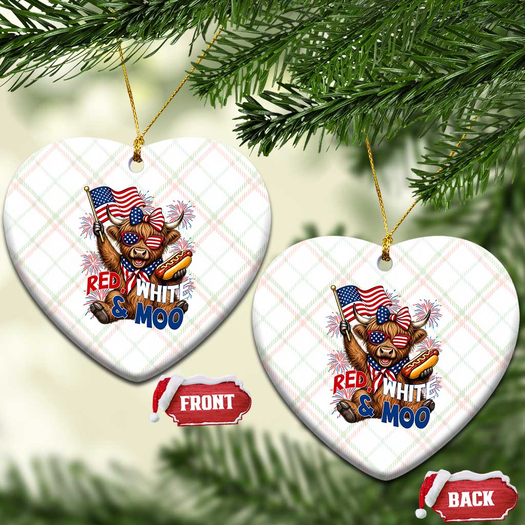 Striped Highland Cow 4th Of July Ceramic Ornament Red White And Moo TS12 Print Your Wear