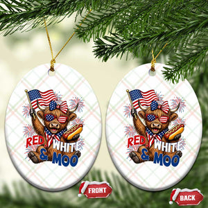 Striped Highland Cow 4th Of July Ceramic Ornament Red White And Moo TS12 Print Your Wear