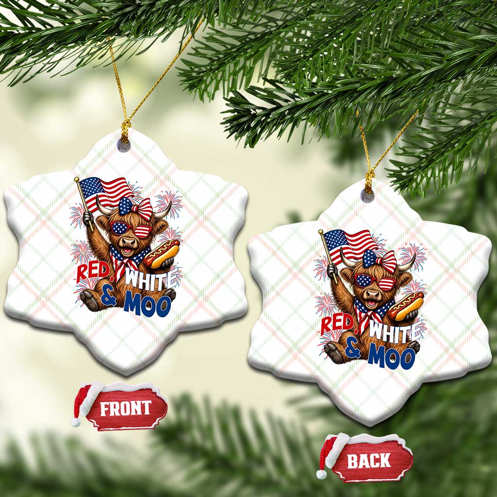 Striped Highland Cow 4th Of July Ceramic Ornament Red White And Moo TS12 Print Your Wear