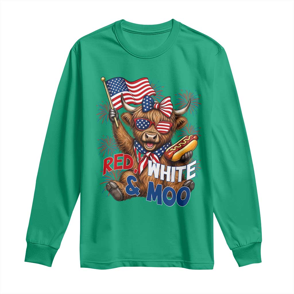 Striped Highland Cow 4th Of July Long Sleeve Shirt Red White And Moo